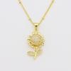 Copper Gold-Plated Full Zircon Sunflower Blooming Double-Layer Three-Dimensional Rotatable Necklace Pendant