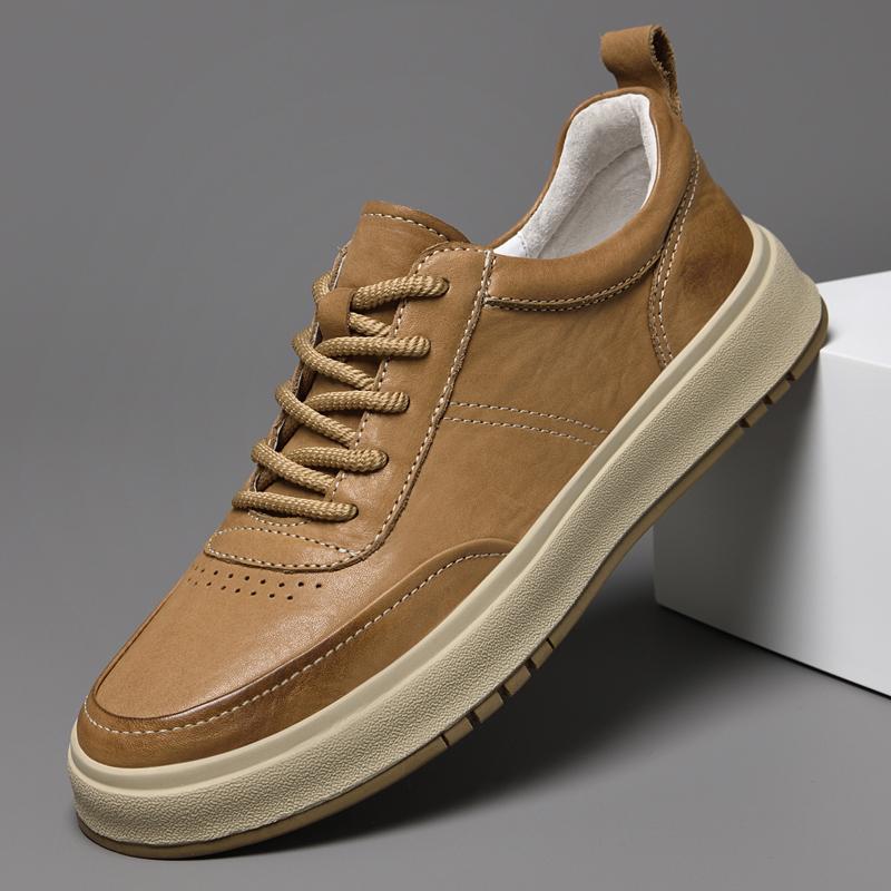 Mode Britischer Stil Herren Echtleder Board Schuh Lässig Komfort Outdoor Cricket Schuhe Mode Sneaker Rutschfest Schnürschuh Fahrschuh