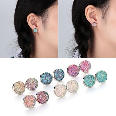 6Pairs/Set Unique Natural Stone Amethyst Quartz Ear Stud Durzy Earrings Jewelry Crystal