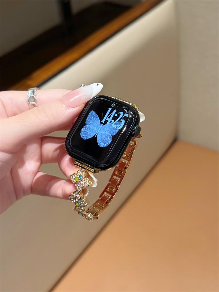 Colorful Diamond Four-Leaf Clover Strap for Apple Watch S11, Huawei GT6, Xiaomi 9Pro