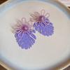 Exaggerated Beaded Flower Earrings Hollow Out Purple Flower Earrings Leaf Drop Earrings  Women
