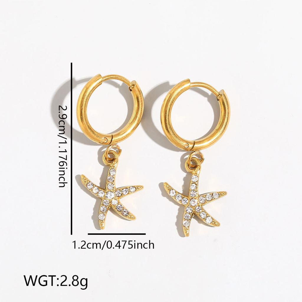 Novirassine Nautical Turtle Shell Hoop Earrings 18K Gold Plated Stainless Steel Zircon Jewelry for Women Summer Beach Dangle