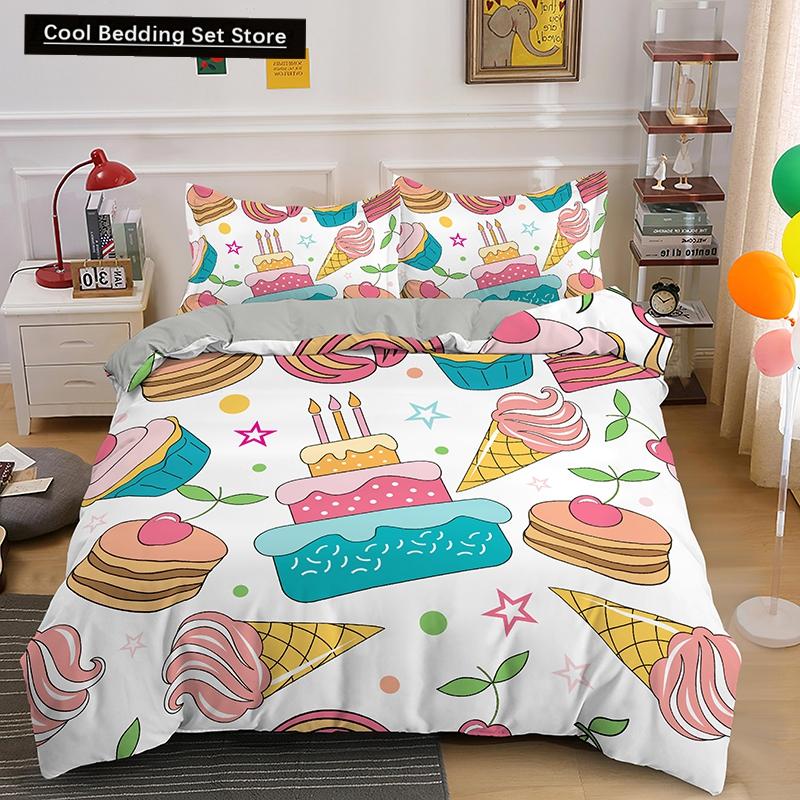 Coffee Cake King Queen Duvet Cover Lovely Afternoon Tea Drawing Bedding Set For Adult Western Drink 2/3Pcs Polyester Quilt Cover