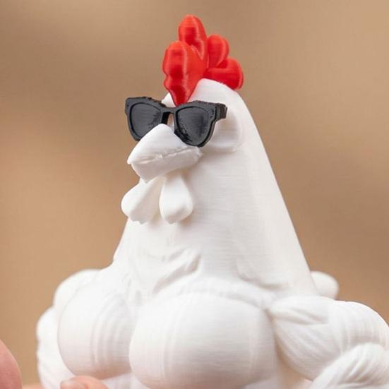 3D Printed Muscle Chicken Figurine Funny Cool Rooster Statue with Sunglasses Collectible Muscular Cock Desktop Ornament for Home Office Executive Desk