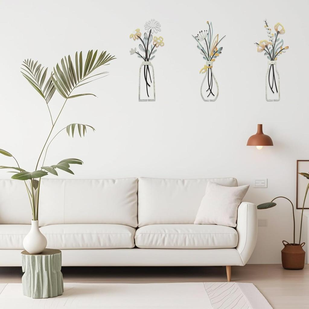 Metal Flowers Wall Art,Colorful Metal Wall Art Decoration,Ornament Arts Minimalist Floral Decor,Boho Wall Decor Sculptures for Living Room Bathroom