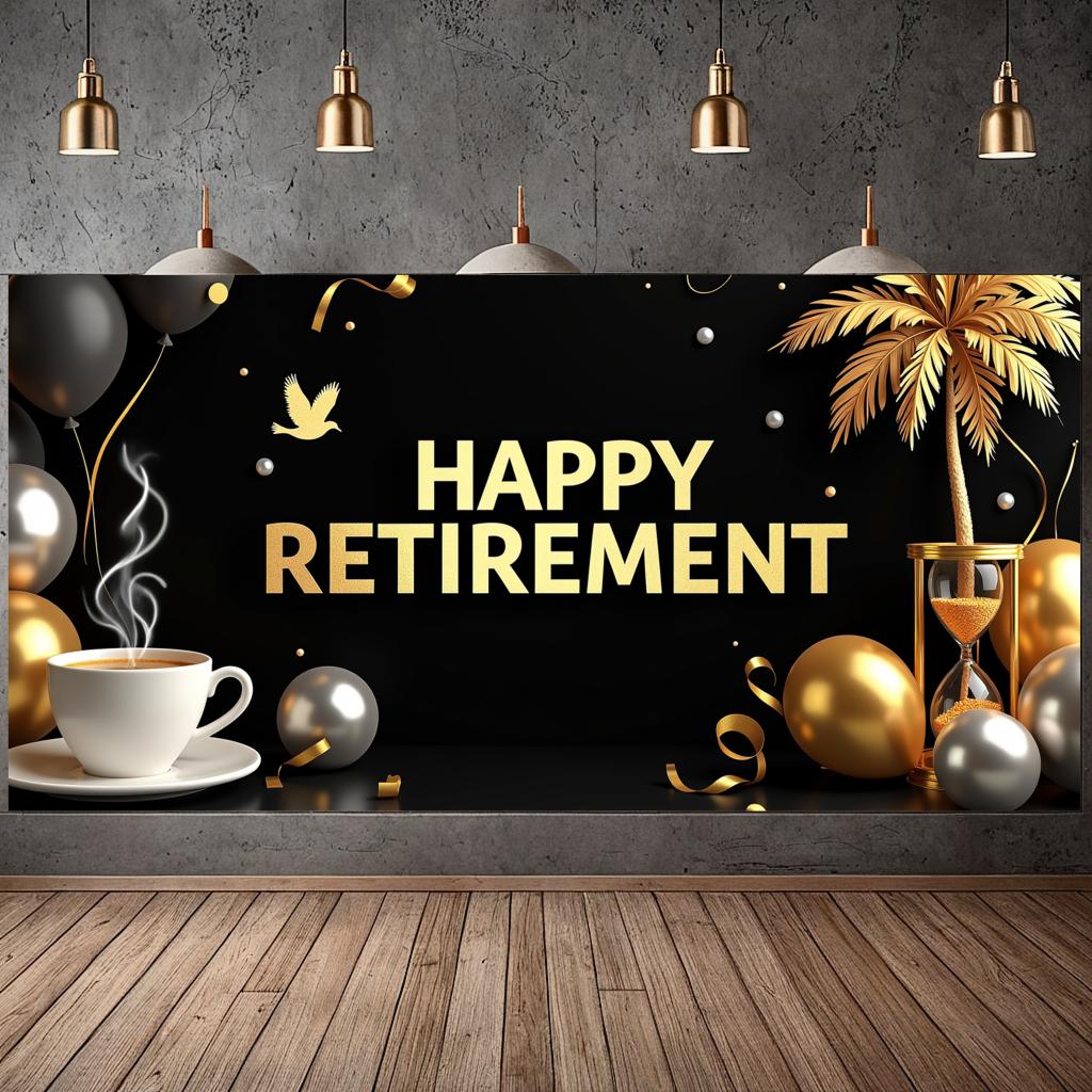 Happy Retirement Banner Gold Silver Balloon Retirement Party Decoration Backdrop Celebration Event Background Props Customized