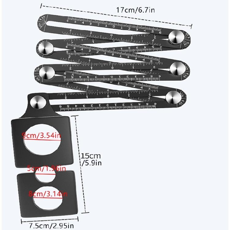 Aluminum Perforated Template Tool Drill Guide Ceramic Tile Opening Locator 6 Fold Angles Measuring Ruler