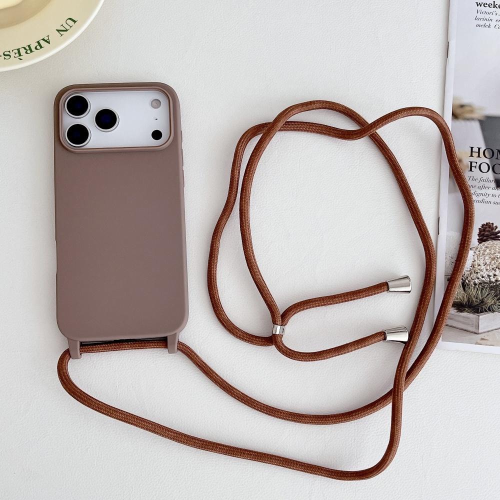 Matte Silicone Soft Case For iPhone 17 Pro Max Air 16 15 13 12 11 14 Plus Crossbody Lanyard Necklace Anti-Lost Cord Strap Cover