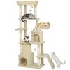 170 Cm Large Cat Tree Cat Tower With 7 Scratching Posts Tunnel 2 Condos Hammock Perch Ramp Pompoms Beige