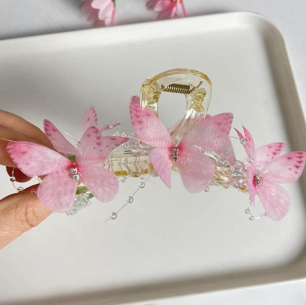 New Butterfly Large Hair Claw for Thick Hair Claws Crab Women Sweet Pink Hairpin Ponytail Hair Clip Claw Accessories