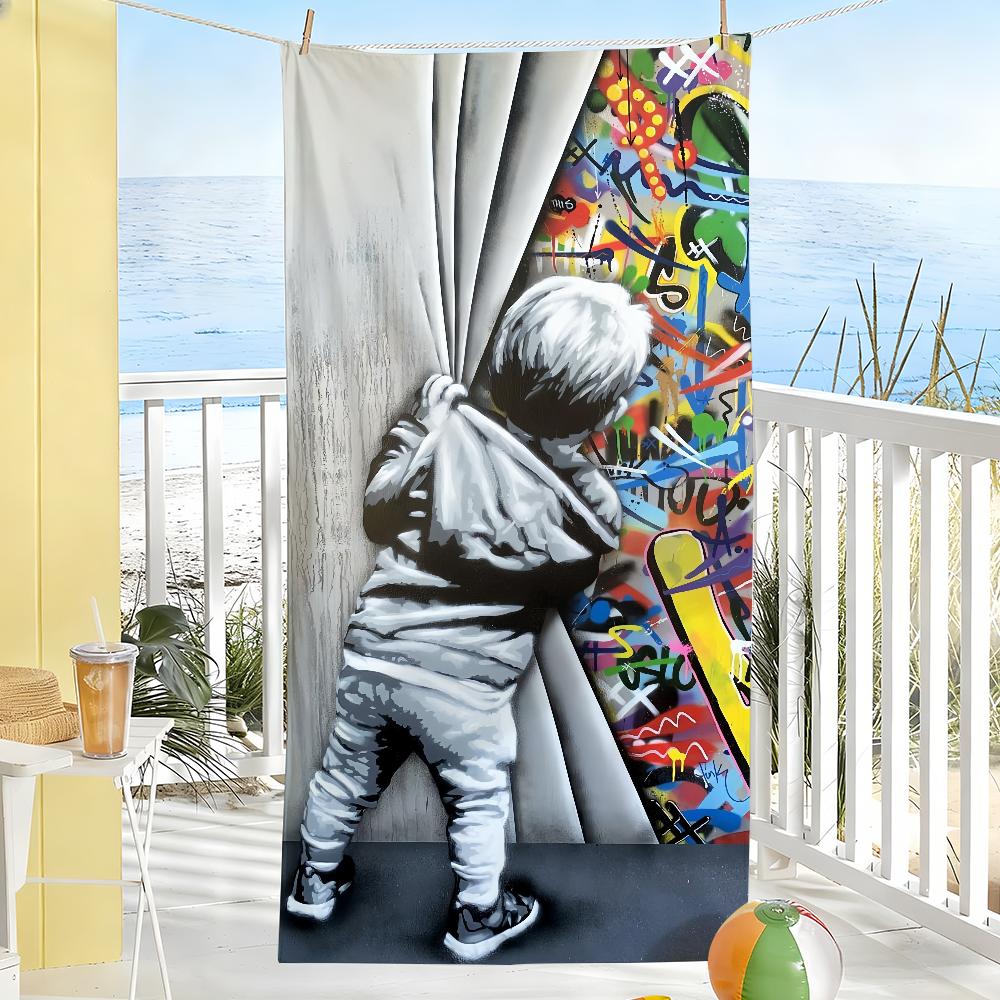 B-Banksy Graffiti Art Towel Soft Pool Gift For Travel Gym Shower Camping Quick Dry Sports Large Beach Towels