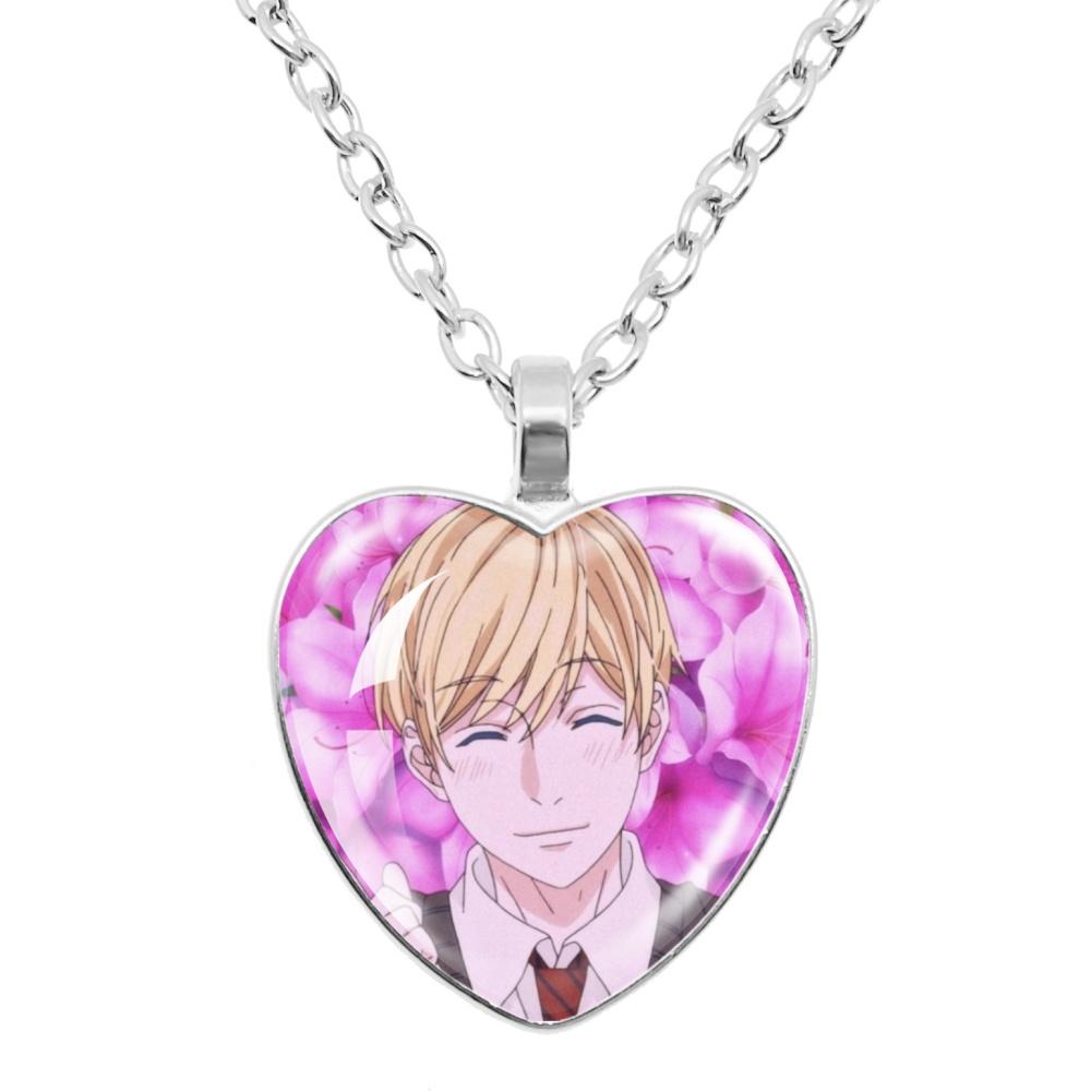 

Yarichin Club Necklace Kawaii Yuri Ayato Yui Tamura Funny MeMe Glass Heart Shape Pendant Necklace Jewelry Charm Collect Gift