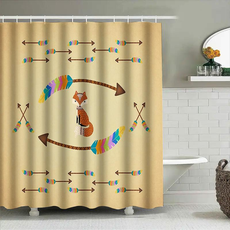 Fox Shower Curtain Woodland Animal Bathroom Decor Forest Theme Waterproof Fabric Shower Liner Vintage Nature Pattern Home Textil