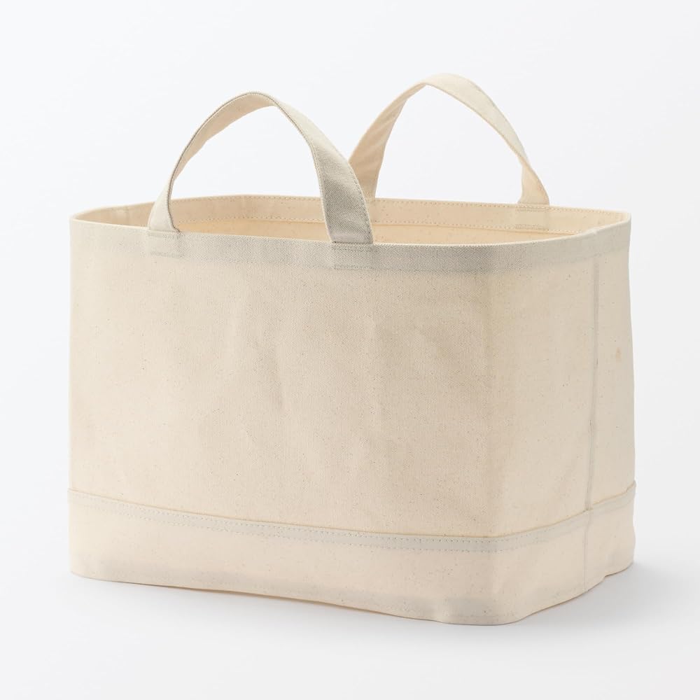 MUJI Cotton Canvas Soft Box with Handle, Large, Approx. W37 x D26 x H26cm, 23090018 (Clothing Case,