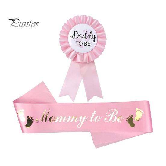 2Pcs Mommy To Be Sash Blue Pink Daddy To Be Badge Baby Shower Party Expectant Mother Father Costume Decoration Photo Prop Gender Reveals