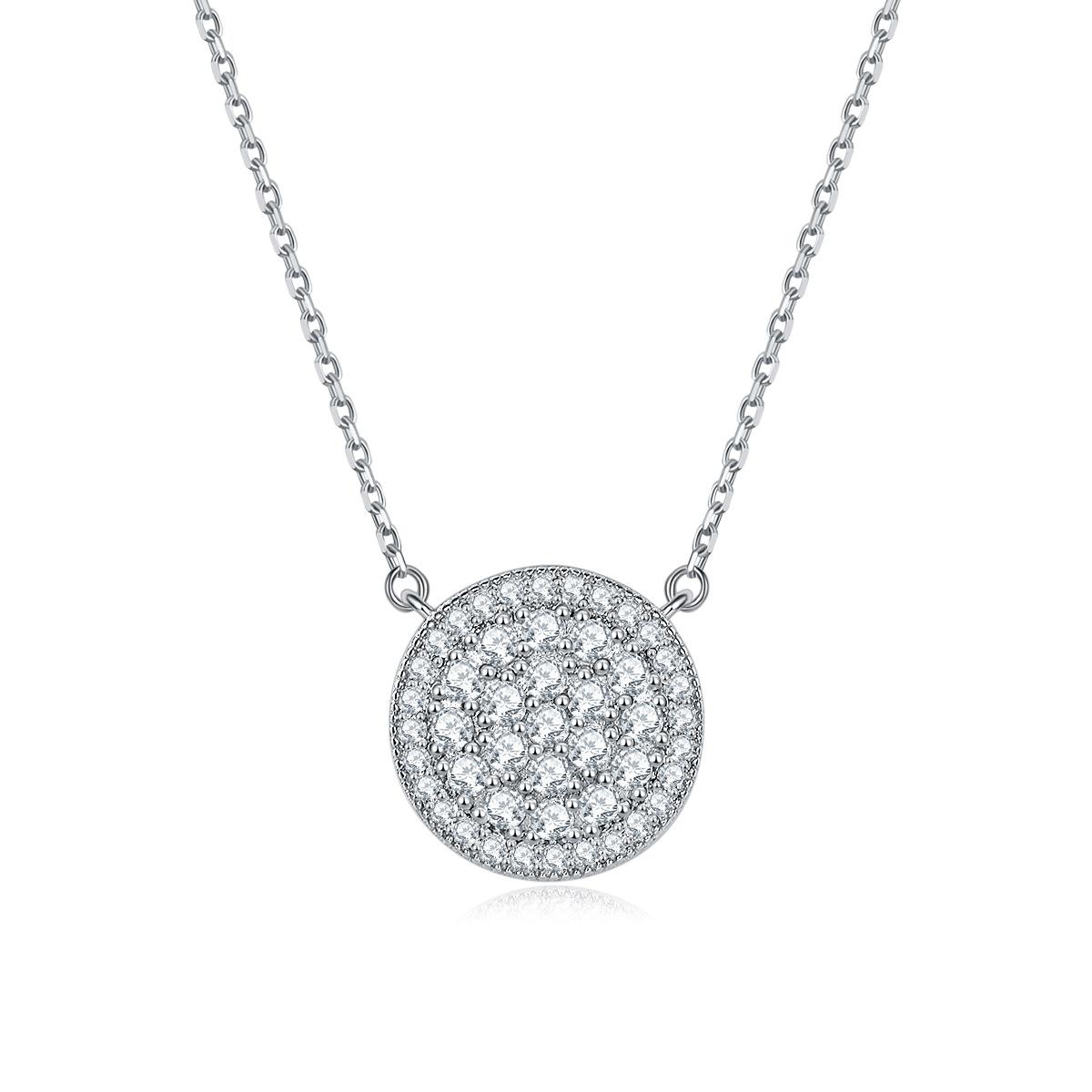 

S925 sterling silver full diamond zircon round necklace women s versatile European and American jewelry clavicle chain niche design 925 silver платиновый