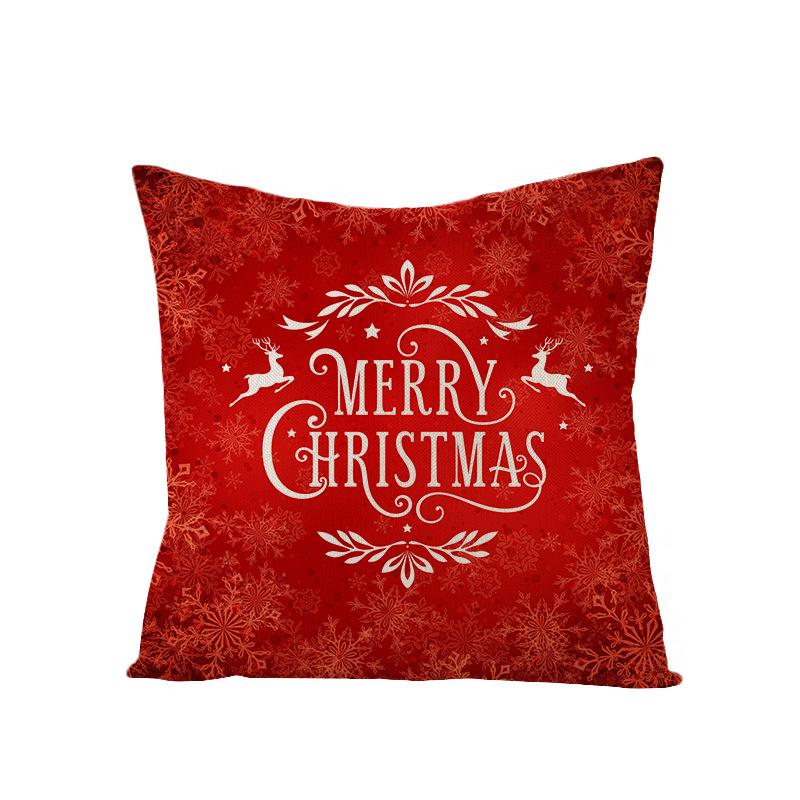 Cartoon Printed Polyester Pillow Cover Christmas Cushion Cushion Cover Red Christmas Home Decoration