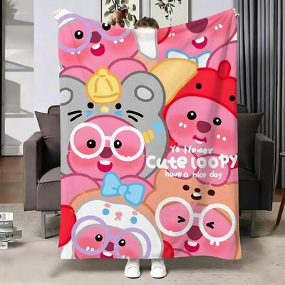 Character LLoopy Throw Soft Warm Flannel Blanket Multiuse Throw for Bed Sofa Office Air Conditioning Nap Blanket