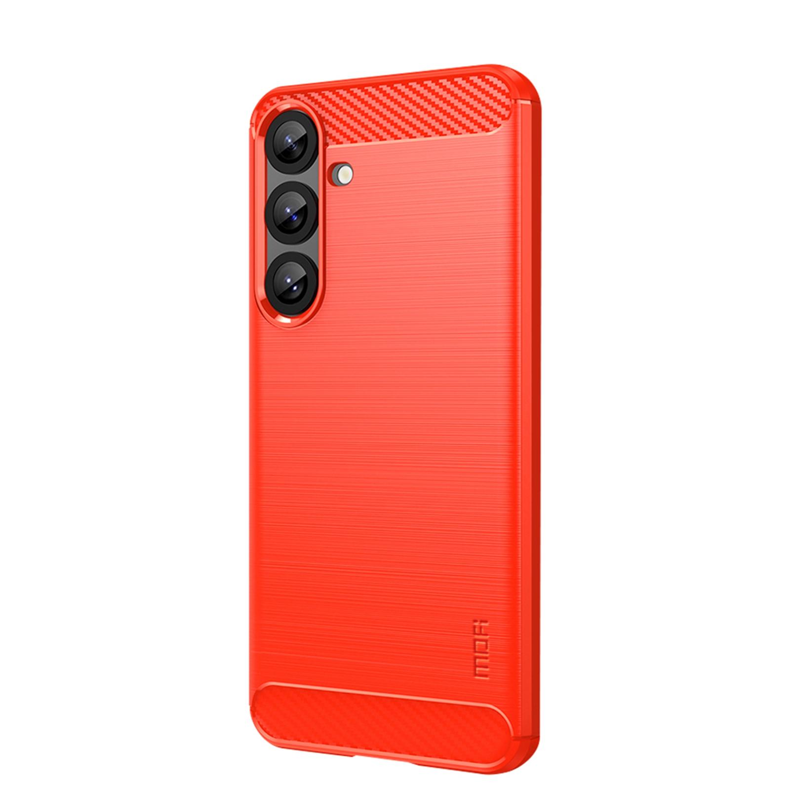 

For Samsung Galaxy S25+ Back Cover MOFI Brushed Texture Carbon Fiber Soft TPU Case Red