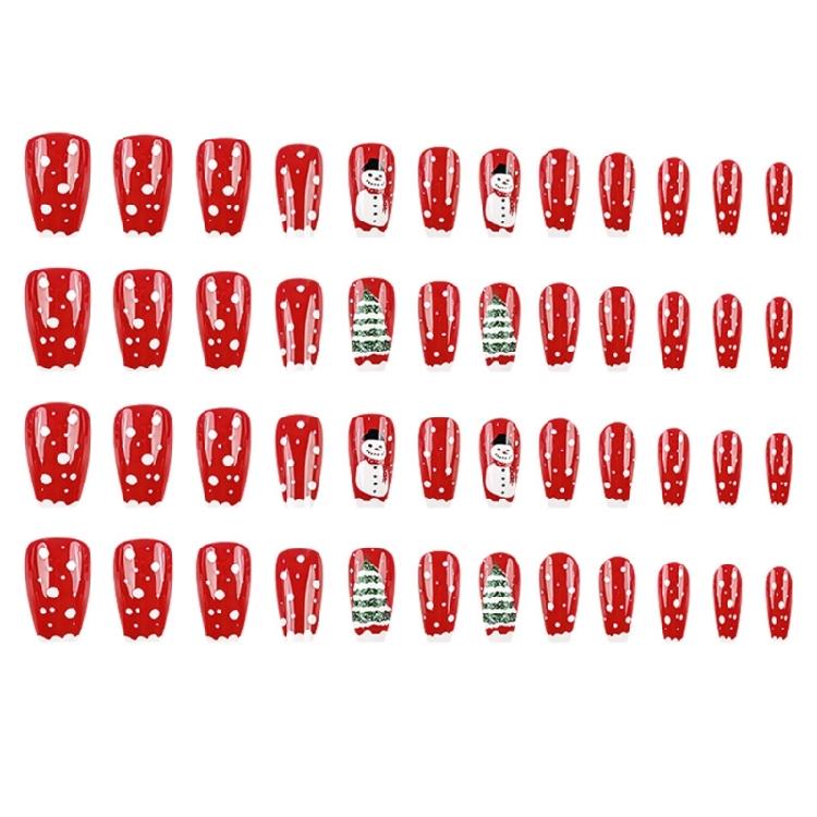 Festive Christmas Themed Red Fake Nail Short Square Press On Nail Christmas Snowflakes Short SquareDesign Manicure Kit