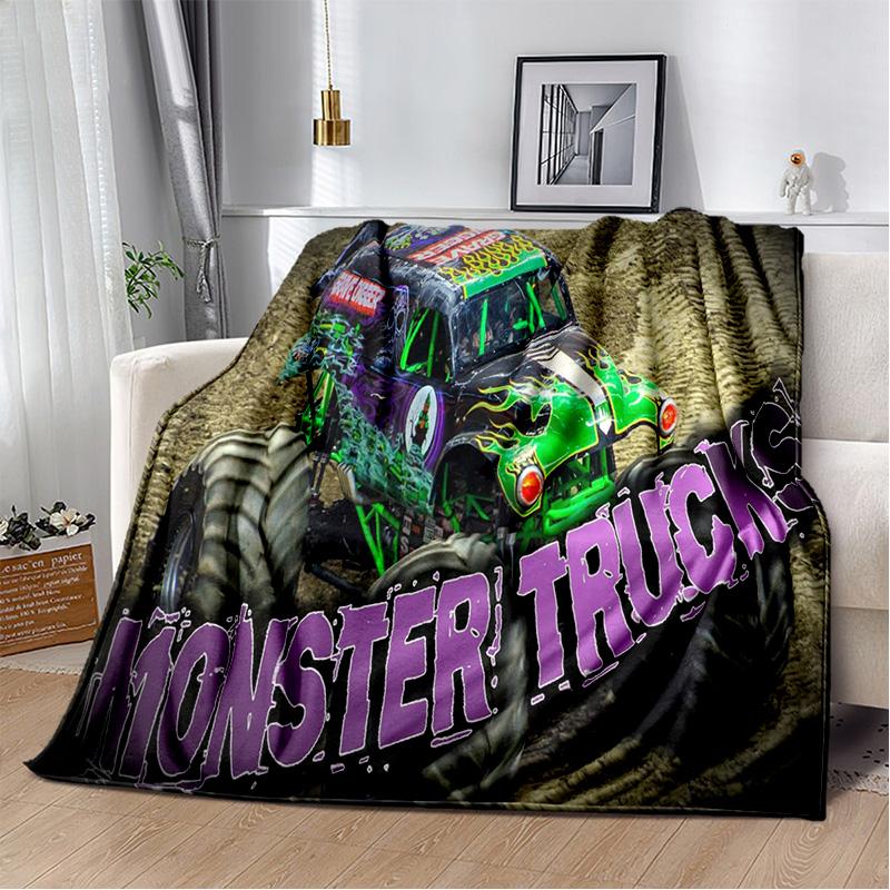 3D Monster Jam Monster Truck Cartoon Blanket,Soft Throw Blanket for Home Bedroom Bed Sofa Picnic Travel Office Cover Blanket Kid