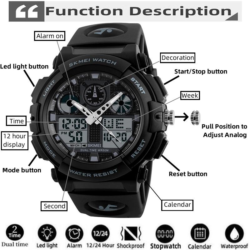 New SKMEI Men Sports Watches Dual Display Digital Quartz Watch Men Waterproof Casual Outdoor Electronic Wrist Watches