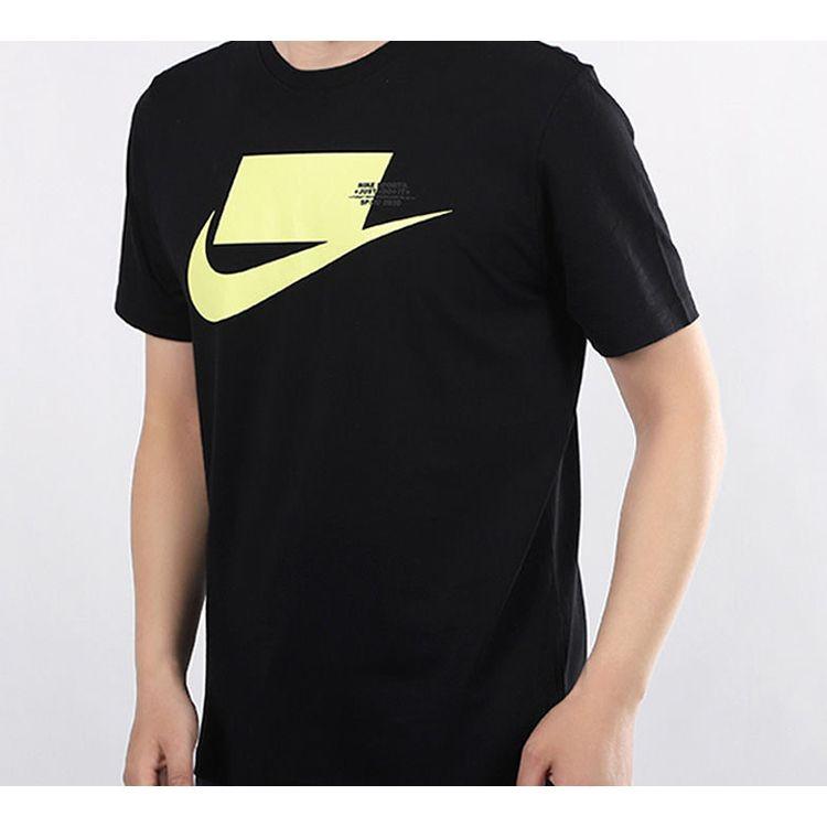 Nike Sportswear Logo Print Short Sleeve T-Shirt Men Tops Black Yellow CK2227-013