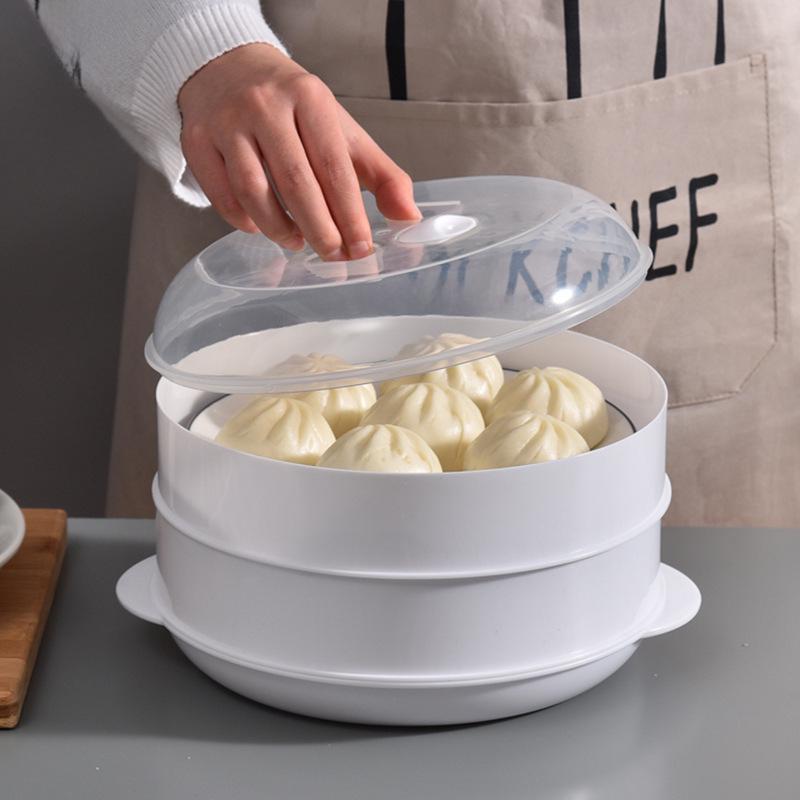 Large Household Microwave Steamer with Lid and Tray for Heating and Cooking