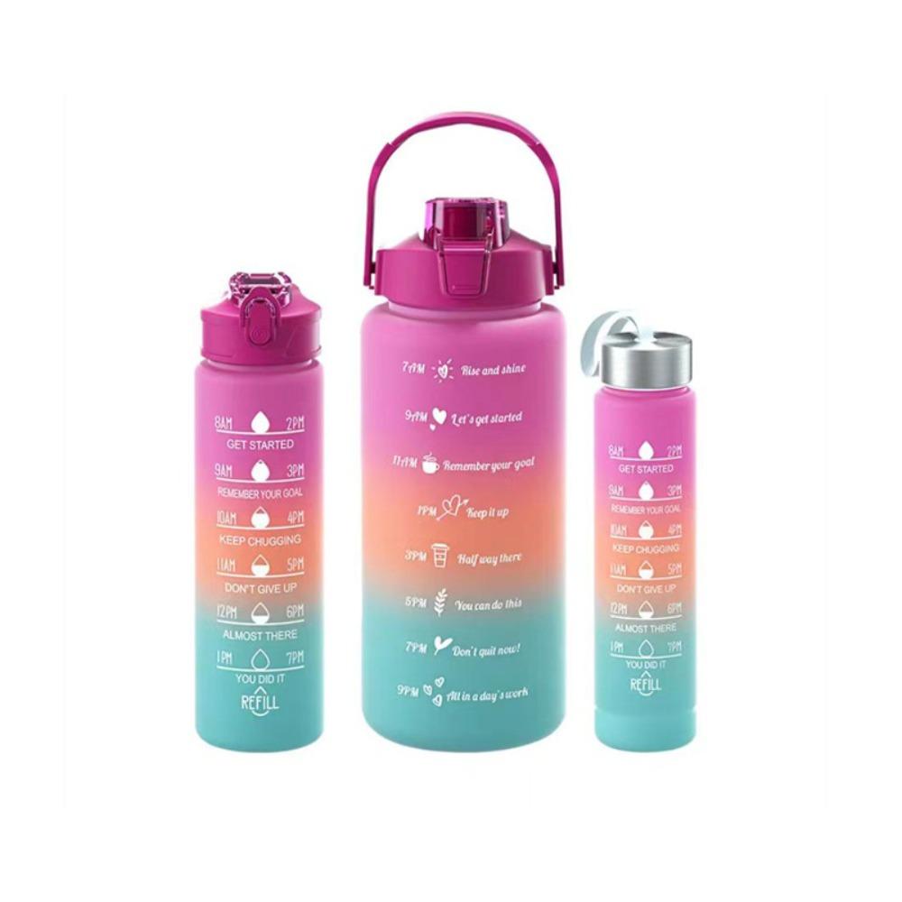 

3Pcs Set Leakproof Gradient Color Sport Water Bottle Plastic Water Cup Gym Straw Cup Outdoor Style B