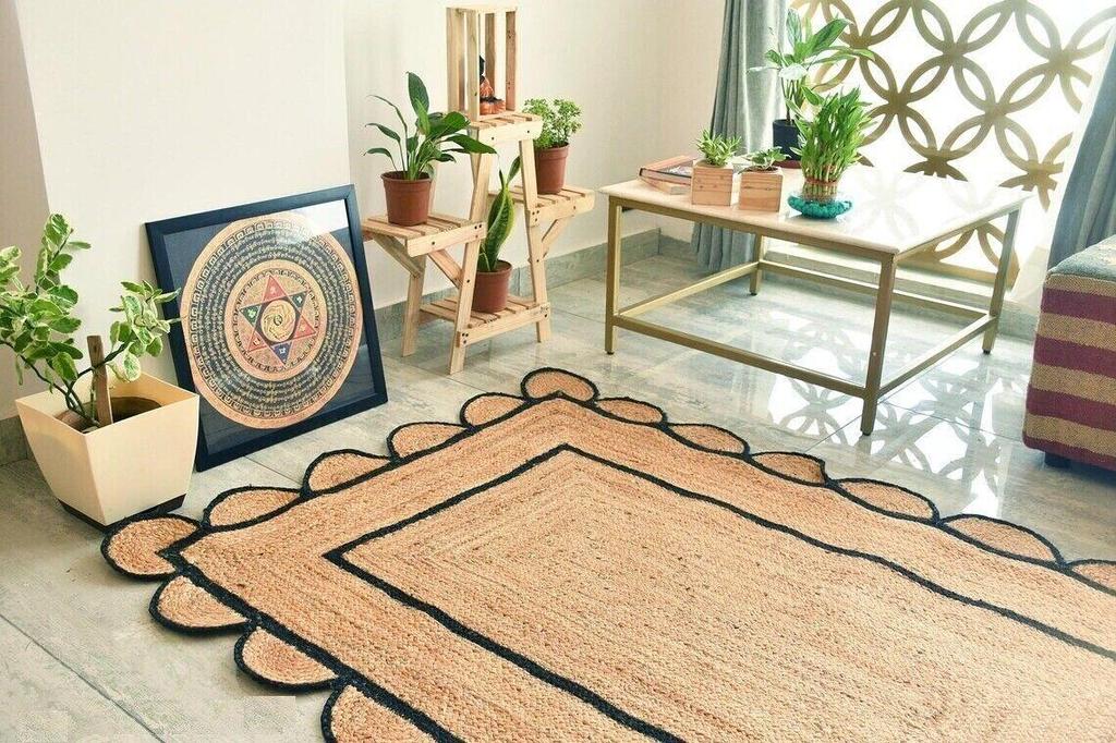 Jute Teppich Läufer Rechteck 100% Naturfaser Bereichsteppich Handgefertigt Handgewebter Teppich Handgefertigt