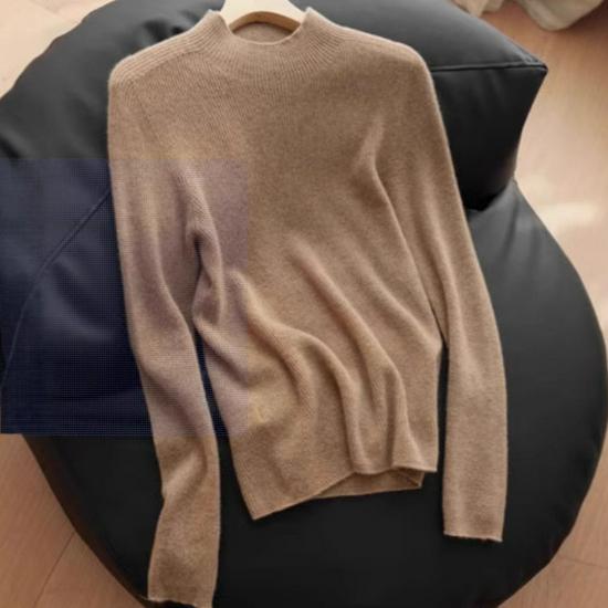 Women's Seamless Pure Wool Semi-High Neck Slimming Sweater - Autumn/Winter Base Layer