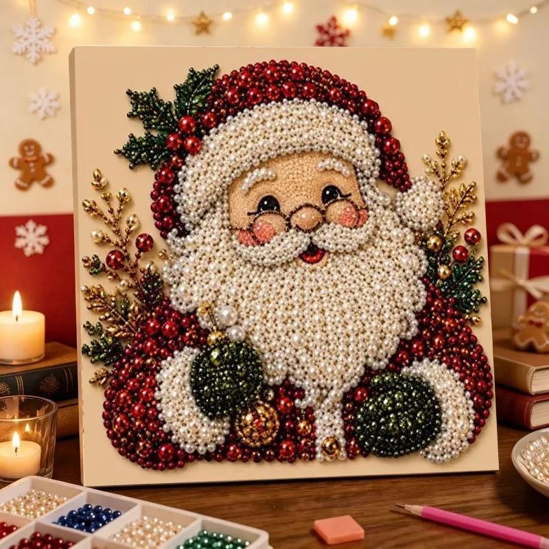 2026 Christmas Pearl Diamond Painting DIY 3D Pearl Christmas Kit Classic Festive Designs Handmade for Xmas Home Wall Decoration