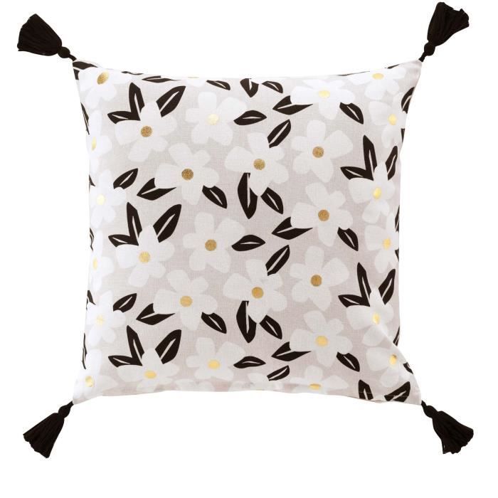 Coussin décoratif - Darcy - 45 x 45 cm - Coton - Motif floral - Déhoussable
