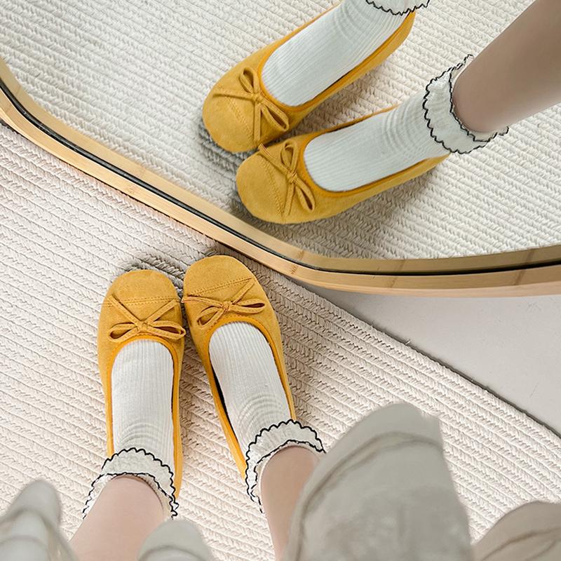 Damen Rundschuh Schleife Mädchen Ballerinas 2025 Frühling Rot Ballerina Flats Damen Bequeme Slipper Höhenerhöhung Freizeitschuhe
