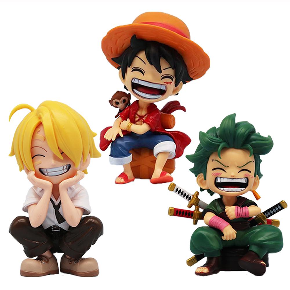 1-3pcs One Piece Anime Figure Sitting Laughing Luffy Action Figures Kawaii Sanji Zoro Figurine Collection Toys Doll Gift Model