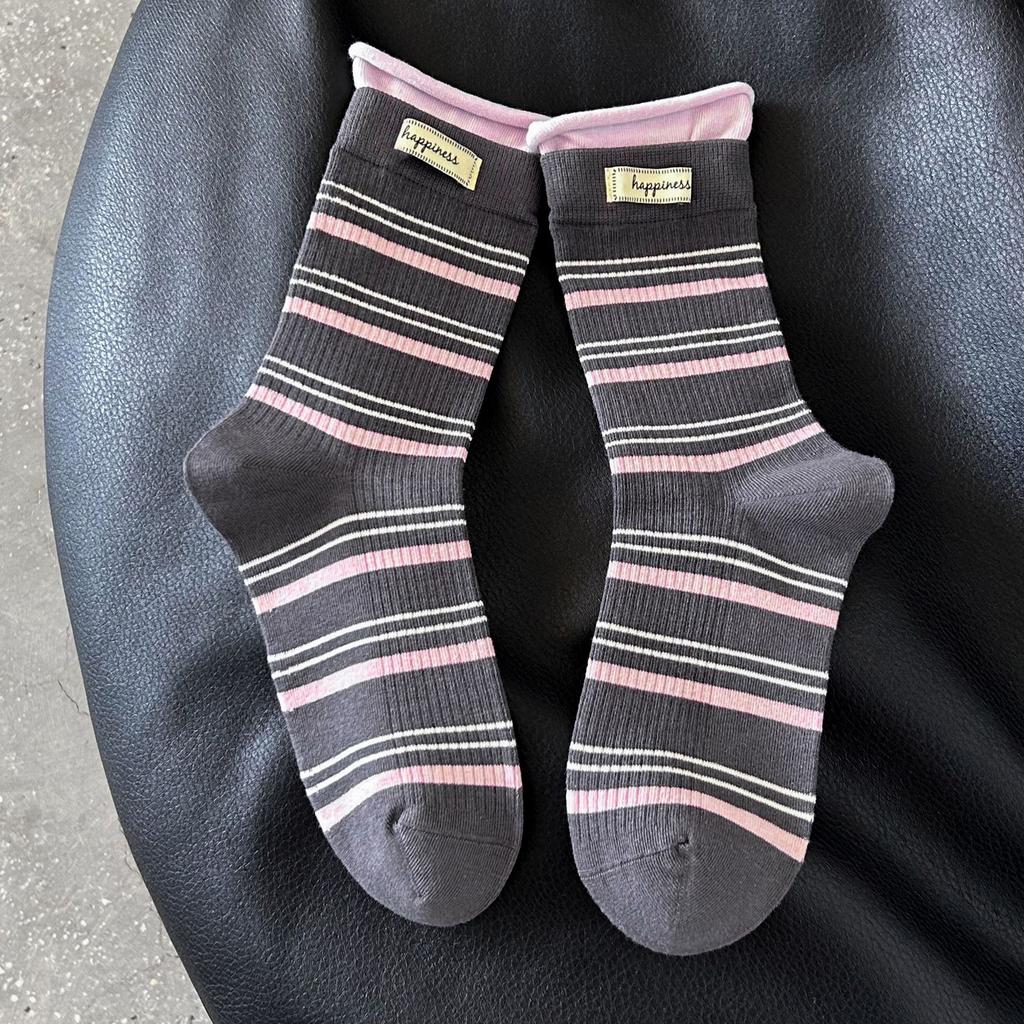 Women's New Fall Curled Striped College Windpipe Stack Socks