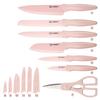 7 Pieces Pink Coding Carbon Steel Kitchen Knife Set with with Scissors and Sheaths