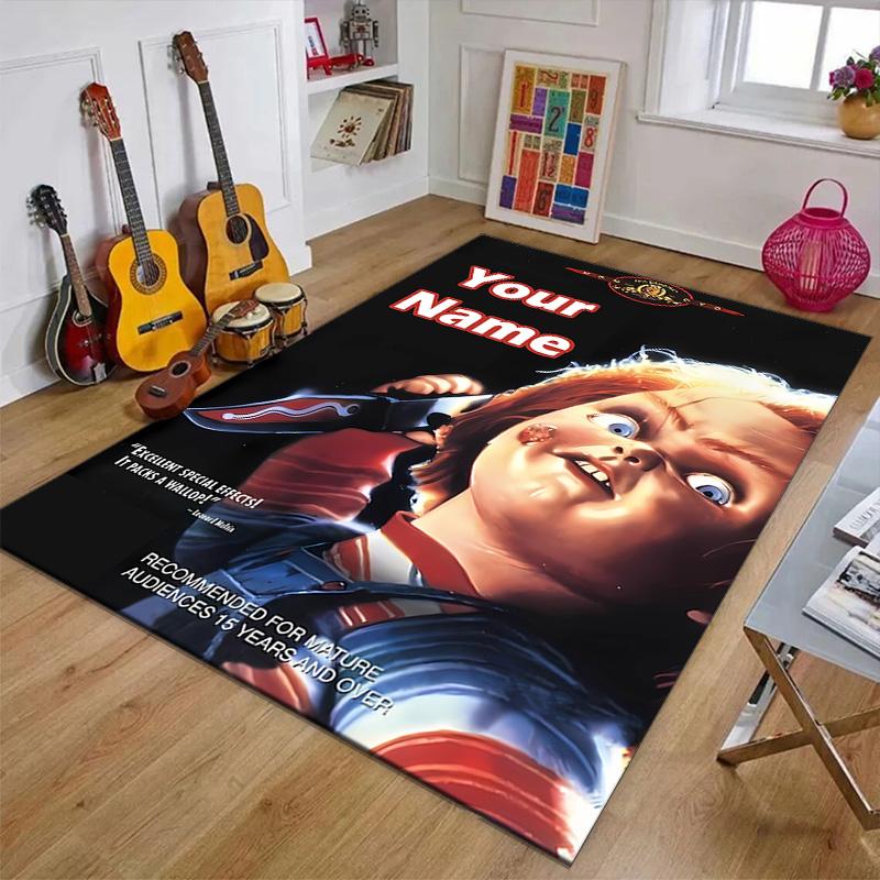 Custom Chucky Mat Personalized Name, Polyester Washable Indoor Entryway Rug, Gift for Christmas, Easter, Thanksgiving Day