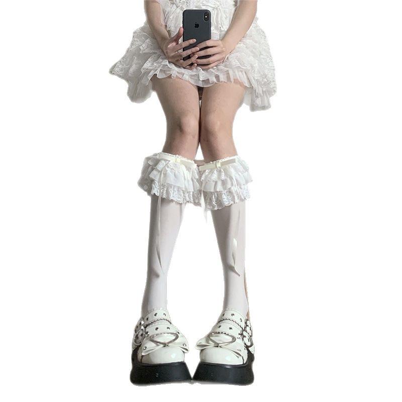 Lolita White Lace Bow Over-the-Knee Velvet Socks