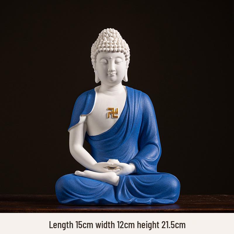 Keramik Shakyamuni Buddha Statue - Wohnzimmer Kunstwerk mit den Drei Heiligen und Lichtkreis Design