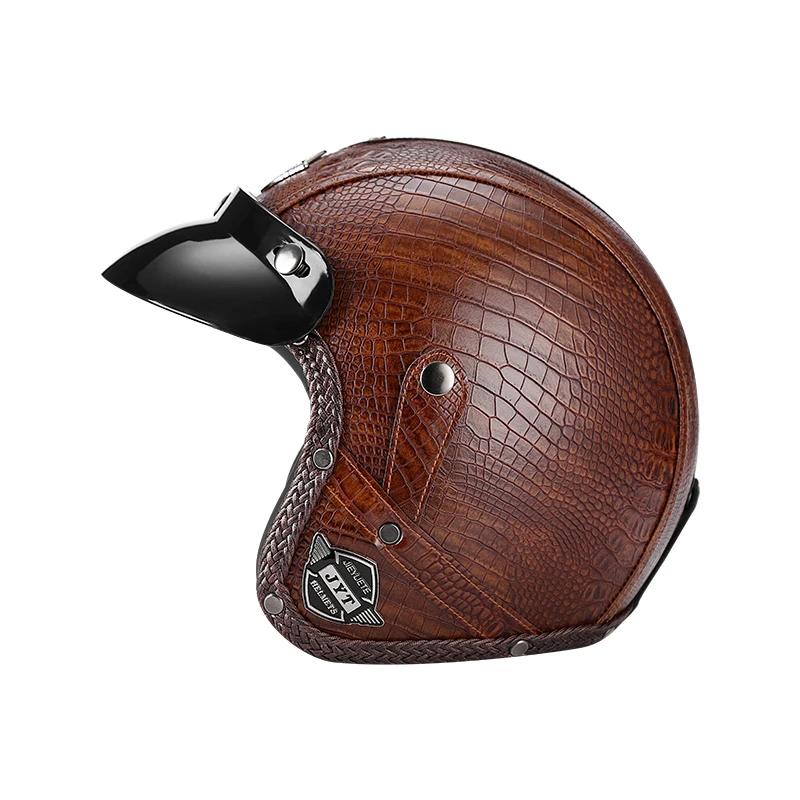 Retro Motorcycle Helmet PU Leather Open Face Chopper Bicycle Helmets Classic Casco Moto Vintage Capacete De Moto Helmet ECE DOT