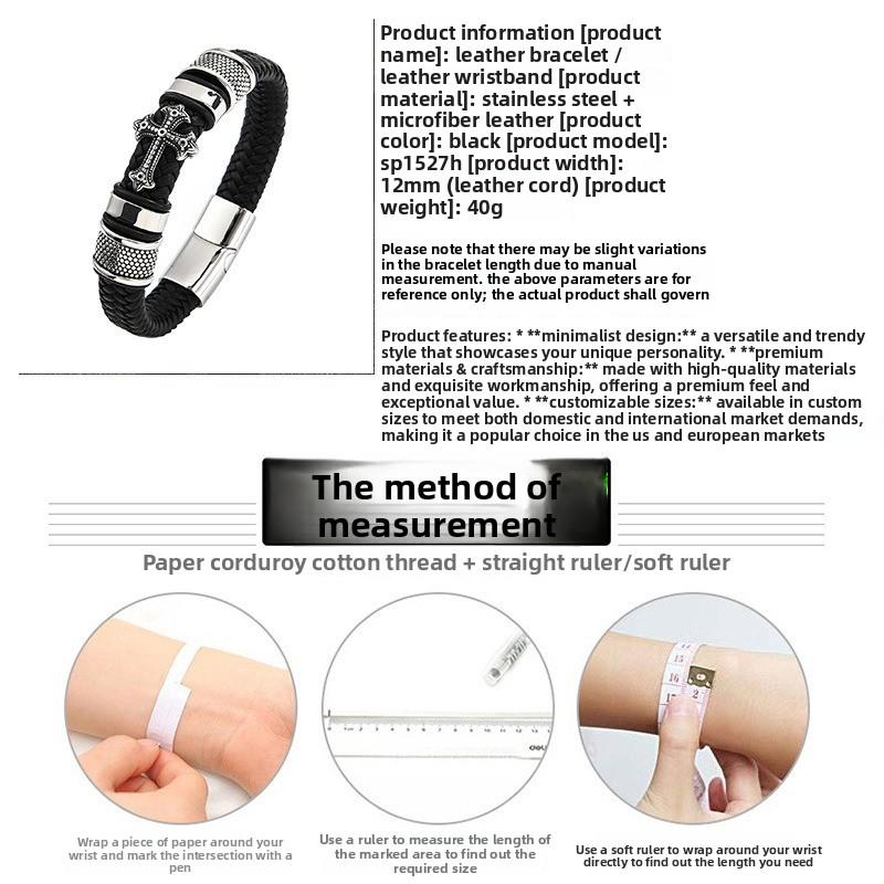 Meier Hot Sale Cross Leather Bracelet, Men Handmade Braided Rope Bangle with Magnetic Clasp