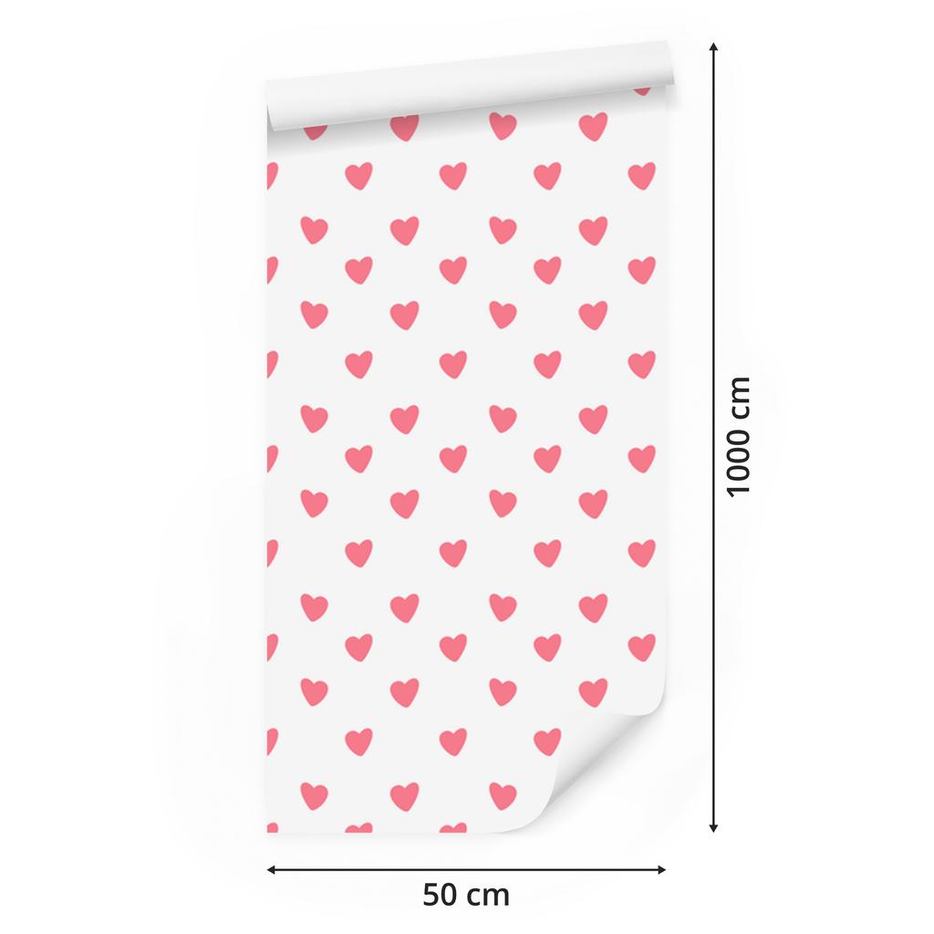 Hearts Wallpaper White and Coral 50x1000