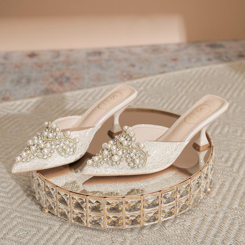 

Французские жемчужные туфли-лодочки без задника женские весенние новые туфли на высоком каблуке женские в стиле знаменитостей с открытым носком на шпильке женские 39 шампанского