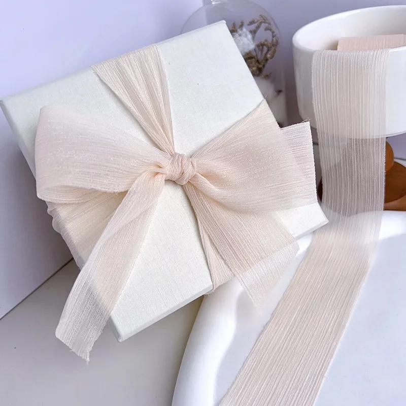 Silver Sparkling Yarn Ribbon Chiffon Wedding Wrinkle Mesh Accessories Bright Silk Wrinkle Gift Box Flower Bundle Packaging