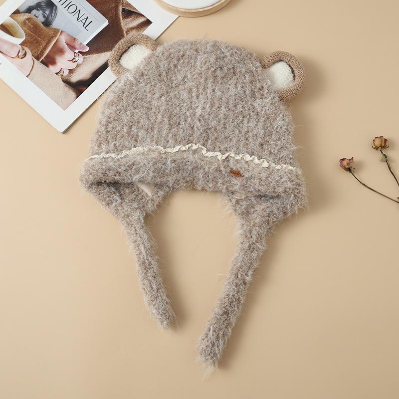 Women's Bear Ear Thermal Hat Autumn and Winter New Cold Hat Fleece Thickened Ear Protection Hat
