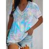 Women Summer T Shirt Vintage Colorful Pattern Print Short Sleeve Tees Casual Printed Tops