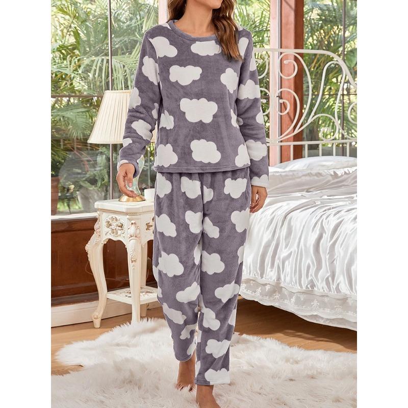 Herbst- und Winterverdickter warmer Flanell-Pyjama Übergröße Damen-Loungewear Kann außerhalb des Anzugs getragen werden