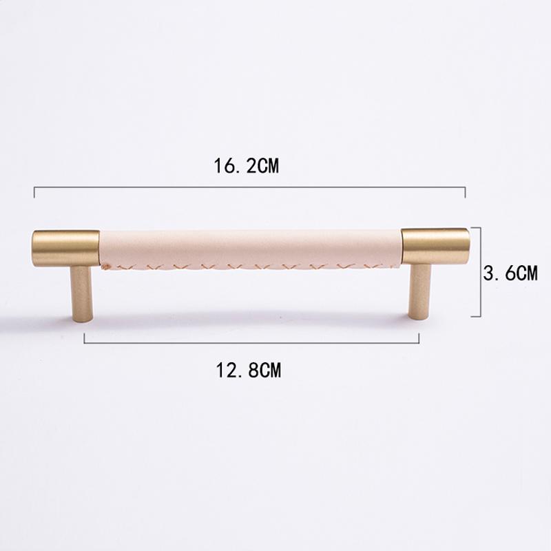 Nordic Style Simple PU Leather + Brass Door Drawer Double Hole Cabinet Handle Kitchen Cupboard Door Pulls Furniture Handle