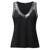 Summer Women Tank Tops Sequins Patchwork Sleeveless V Neck Shirts For Women Fashion Loose Tshirts Casual Shirt Pullover 2023